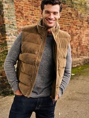 Tan Brown Borg Collared Corduroy Panel Gilet - Image 1 of 11