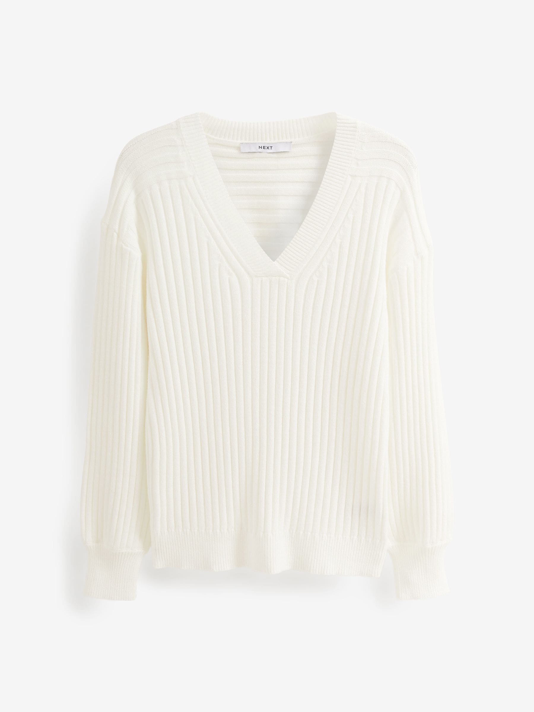 Buy Ecru White Ribbed V Neck Jumper from Next Luxembourg