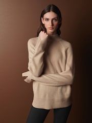 Camel Brown Premium Cashmere Soft Touch High Stand Neck Knitted Jumper - Image 1 of 6
