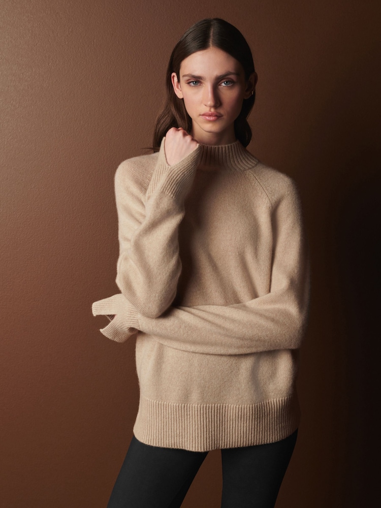 Camel Brown Premium Cashmere Soft Touch High Stand Neck Knitted Jumper - Image 1 of 6