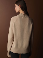 Camel Brown Premium Cashmere Soft Touch High Stand Neck Knitted Jumper - Image 3 of 6