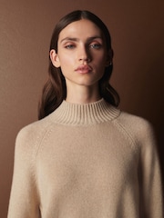 Camel Brown Premium Cashmere Soft Touch High Stand Neck Knitted Jumper - Image 5 of 6