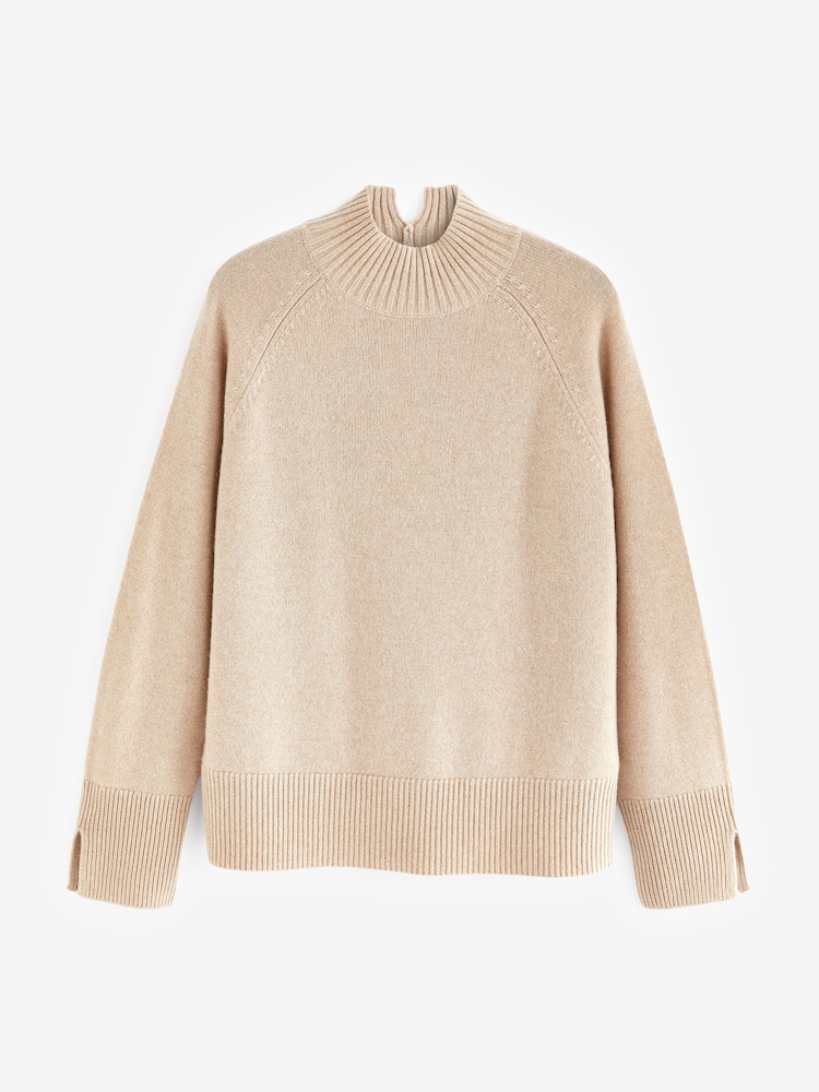 Camel Brown Premium Cashmere Soft Touch High Stand Neck Knitted Jumper - Image 6 of 6
