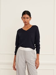Navy Blue V-Neck Jumper - Image 1 of 7