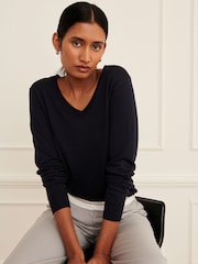 Navy Blue V-Neck Jumper - Image 3 of 7