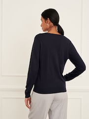 Navy Blue V-Neck Jumper - Image 4 of 7