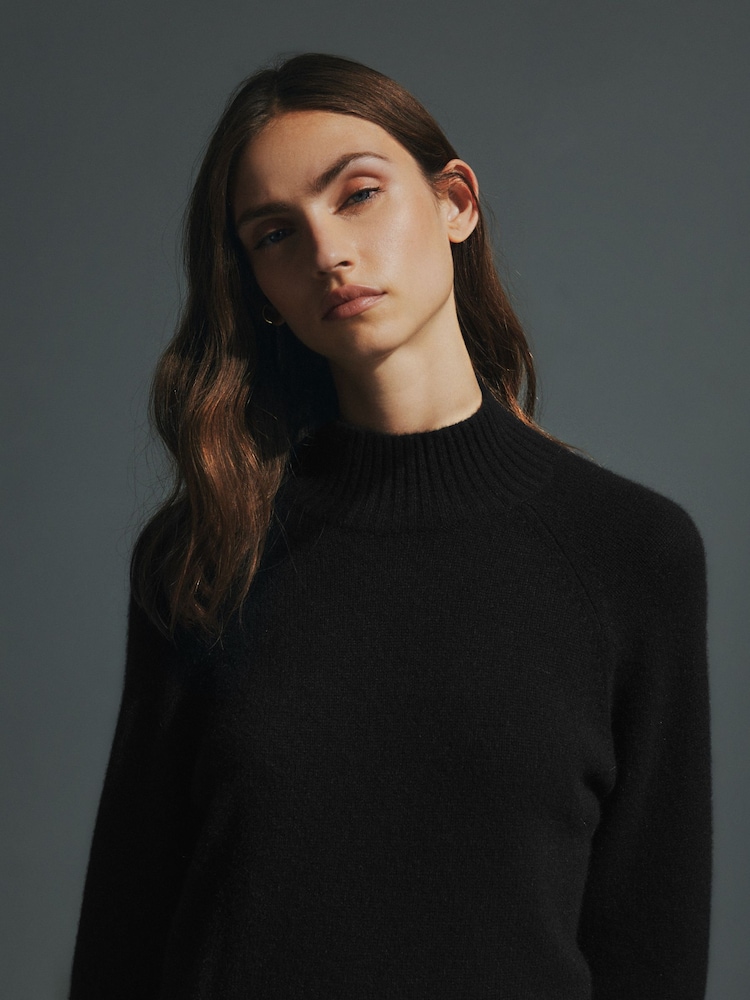 Black Premium Cashmere Soft Touch High Stand Neck Knitted Jumper - Image 1 of 6