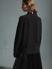Black Premium Cashmere Soft Touch High Stand Neck Knitted Jumper - Image 3 of 6