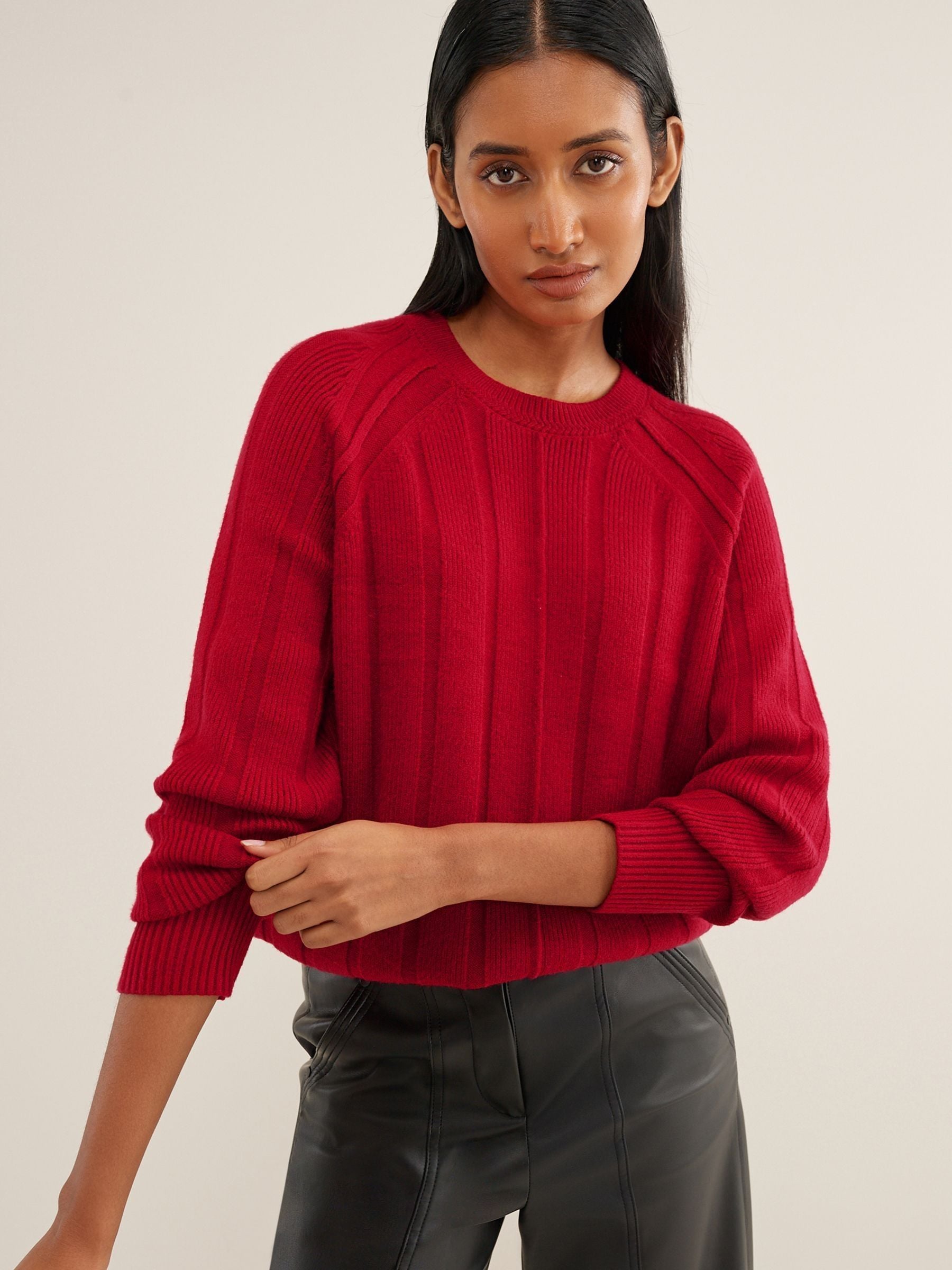 Buy Red Ribbed Crew Neck Jumper from Next Luxembourg