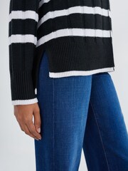 Black and White Stripe Ribbed Crew Neck Jumper - Image 4 of 6