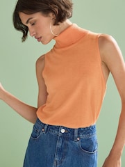 Orange Sleeveless Roll Neck Knitted Tank - Image 1 of 6