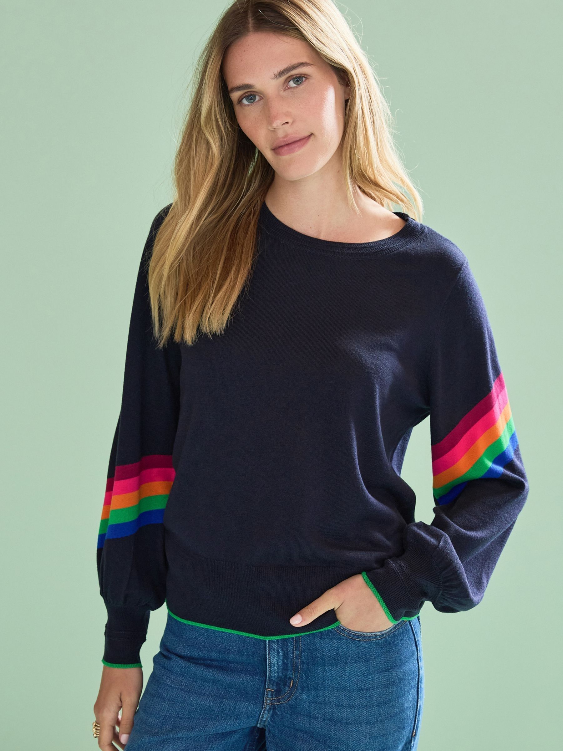 Buy Navy Blue with Rainbow Stripe Sleeve Round Neck Jumper from Next Austria