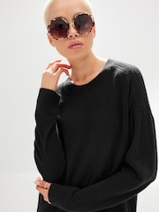 Schwarz - Kuscheliger, langärmeliger Pullover mit Rundhalsausschnitt - Bild 1 von 7