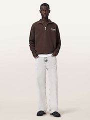 AllSaints Brown Underground Half Zip Sweat Top - Image 2 of 7