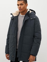 Navy Blue Square Quilted Parka Coat - Image 1 of 14