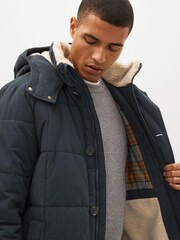 Navy Blue Square Quilted Parka Coat - Image 2 of 14
