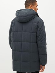 Navy Blue Square Quilted Parka Coat - Image 4 of 14