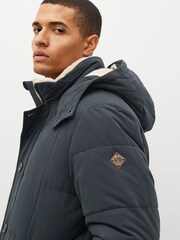 Navy Blue Square Quilted Parka Coat - Image 5 of 14