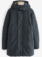 Navy Blue Square Quilted Parka Coat - Image 7 of 14