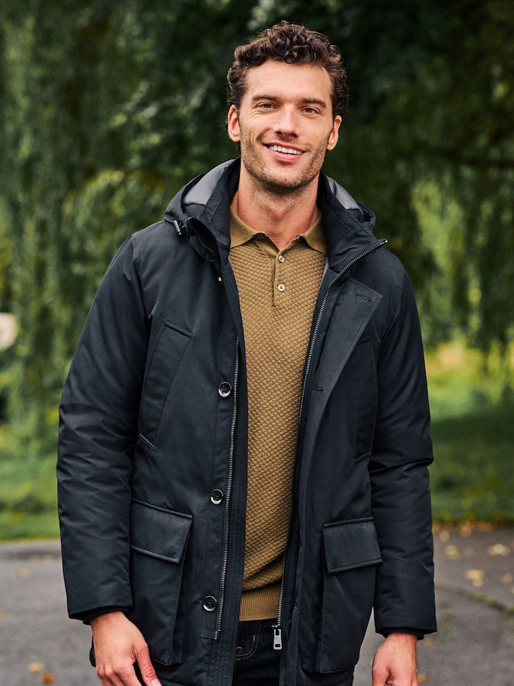 Black Shower Resistant Parka Coat - Image 1 of 12