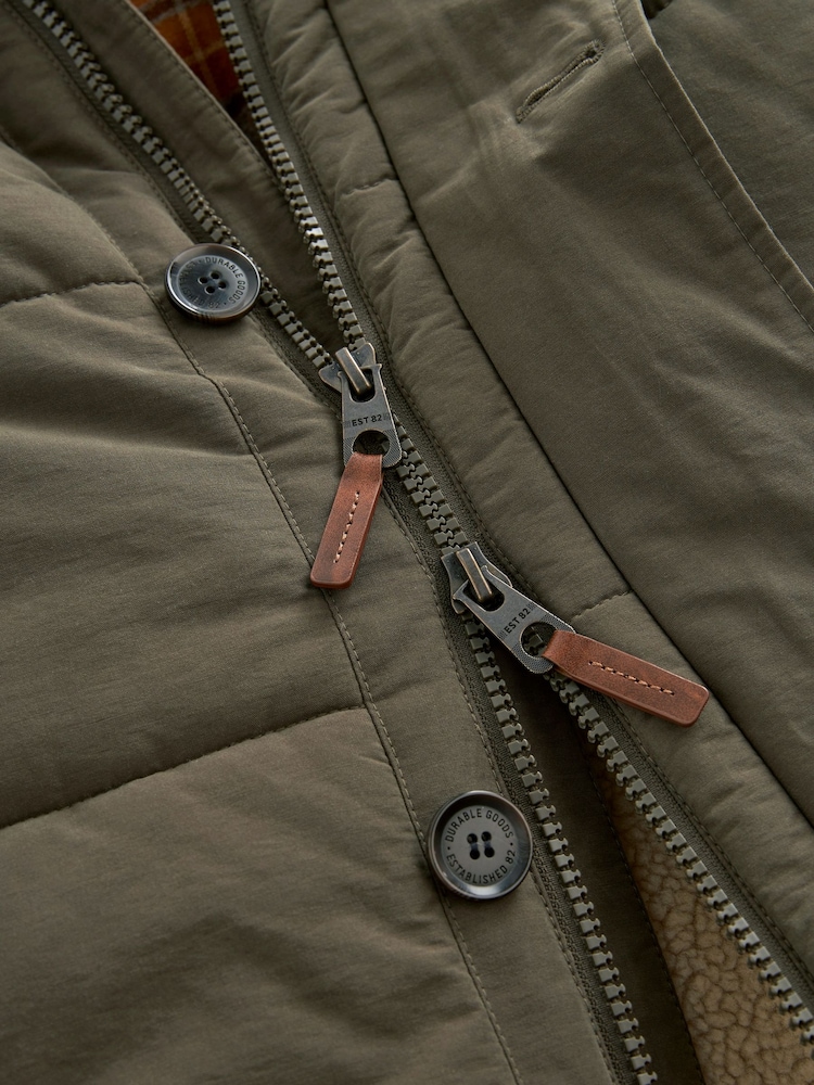 Khaki Green Square Quilted Parka Coat - Image 12 of 12