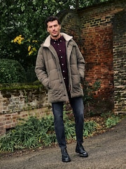 Khaki Green Square Quilted Parka Coat - Image 2 of 12