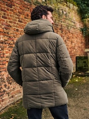 Khaki Green Square Quilted Parka Coat - Image 3 of 12