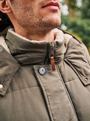 Khaki Green Square Quilted Parka Coat - Image 4 of 12