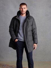 Black Signature Down Italian Wool Blend Longline Puffer Coat - Image 1 of 11