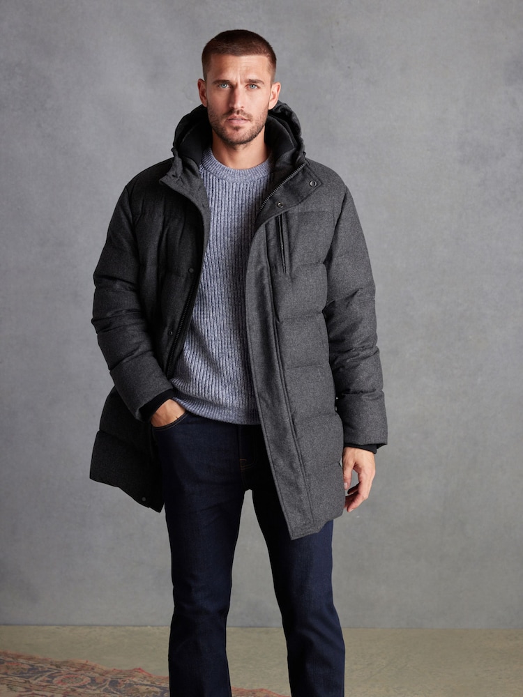 Black Signature Down Italian Wool Blend Longline Puffer Coat - Image 1 of 11