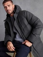 Black Signature Down Italian Wool Blend Longline Puffer Coat - Image 3 of 11