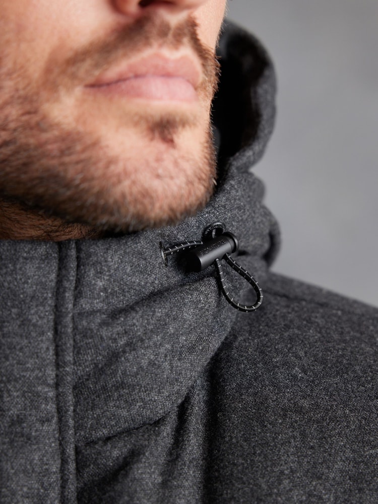Black Signature Down Italian Wool Blend Longline Puffer Coat - Image 4 of 11