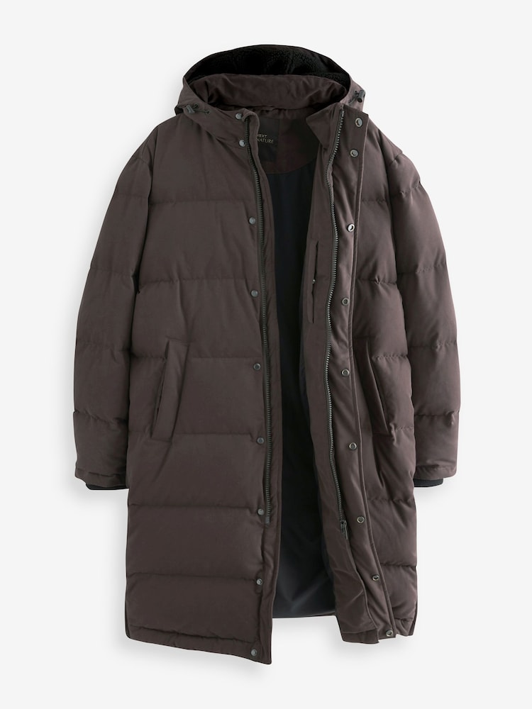 Black Signature Down Italian Wool Blend Longline Puffer Coat - Image 6 of 11
