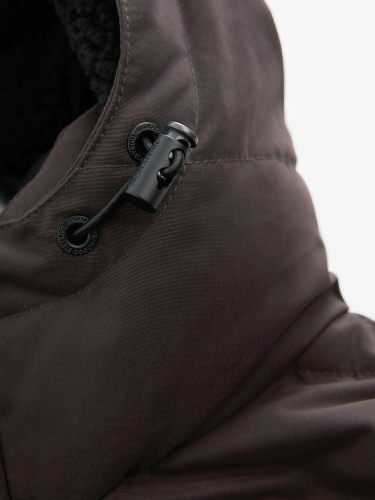 Black Signature Down Italian Wool Blend Longline Puffer Coat - Image 7 of 11