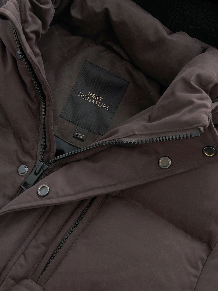 Black Signature Down Italian Wool Blend Longline Puffer Coat - Image 8 of 11