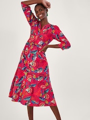 Monsoon Flavia Midikleid mit Federprint, Rot - Bild 1 von 4