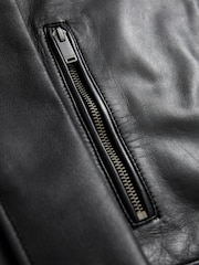 Черный - Кожаная куртка с воротником Signature - Image 9 of 10