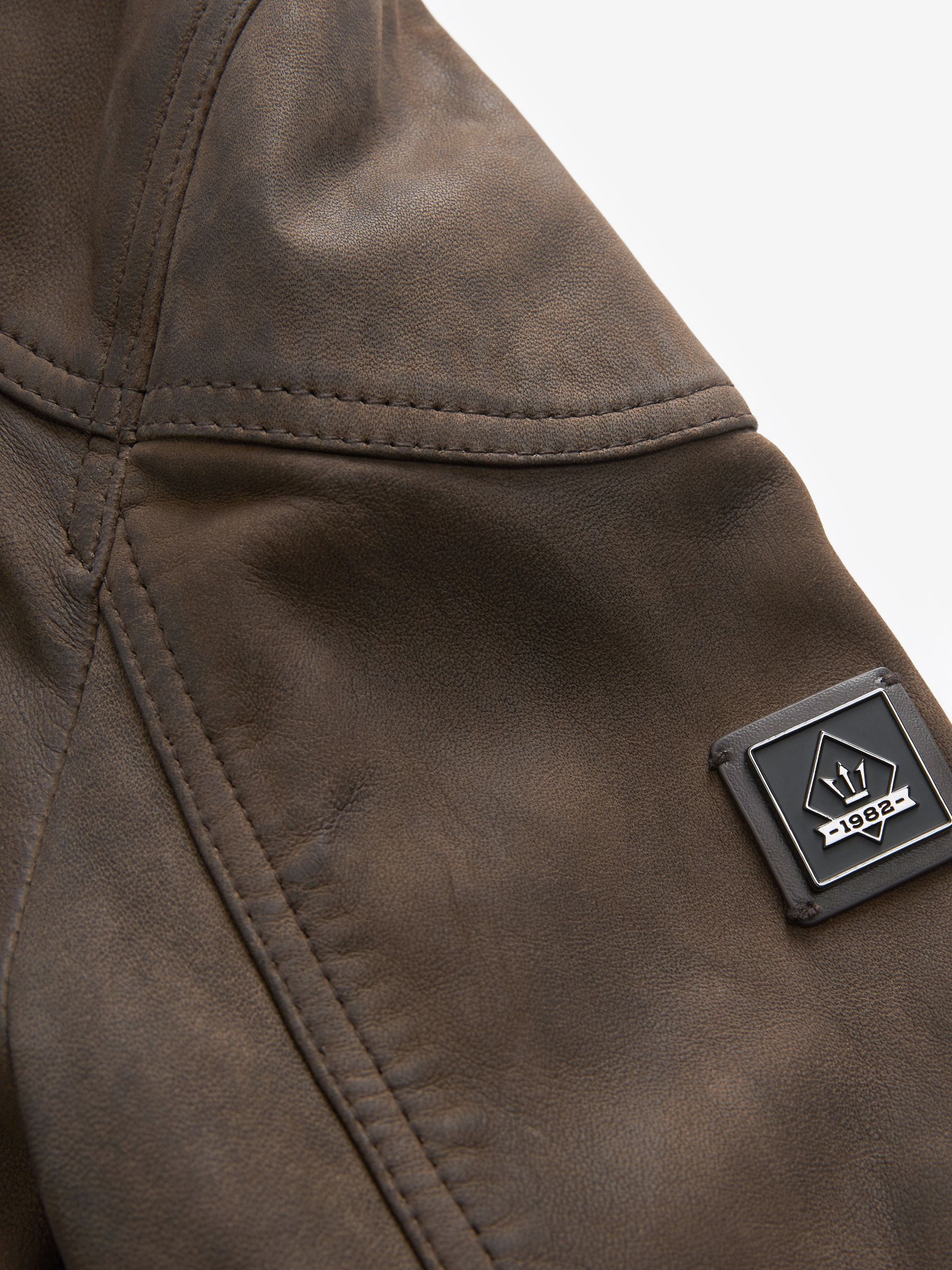 Buy Brown Four Pocket Nubuck Leather Biker Jacket from Next USA