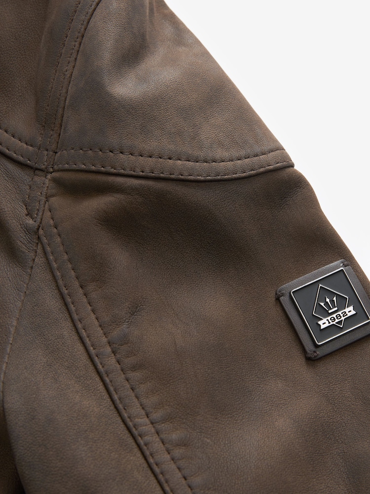 Brown Four Pocket Nubuck Leather Biker Jacket - Image 10 of 11