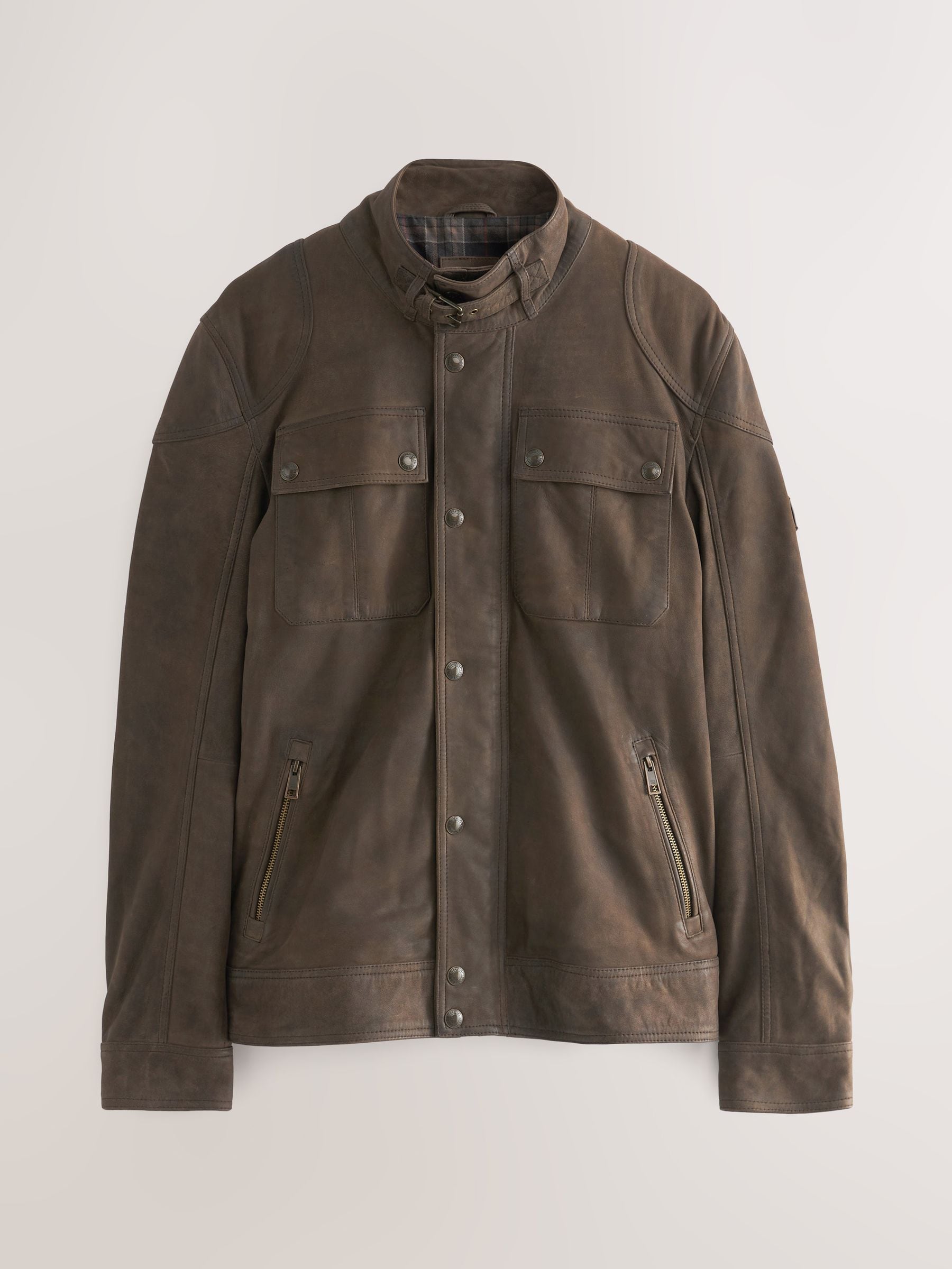 Buy Brown Signature Four Pocket Leather Biker Jacket from Next Romania