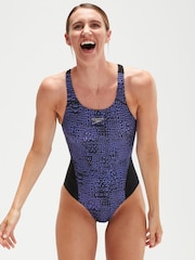 Speedo Womens Allover Digital Recordbreaker Black/Navy Swimsuit - Image 4 of 9