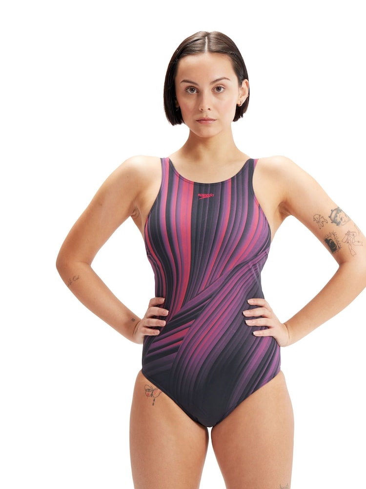 Speedo Womens Shaping Enlace Printed Black/Red Swimsuit - Image 1 of 9