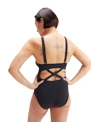 Speedo Womens Shaping Enlace Printed Black/Red Swimsuit - Image 2 of 9