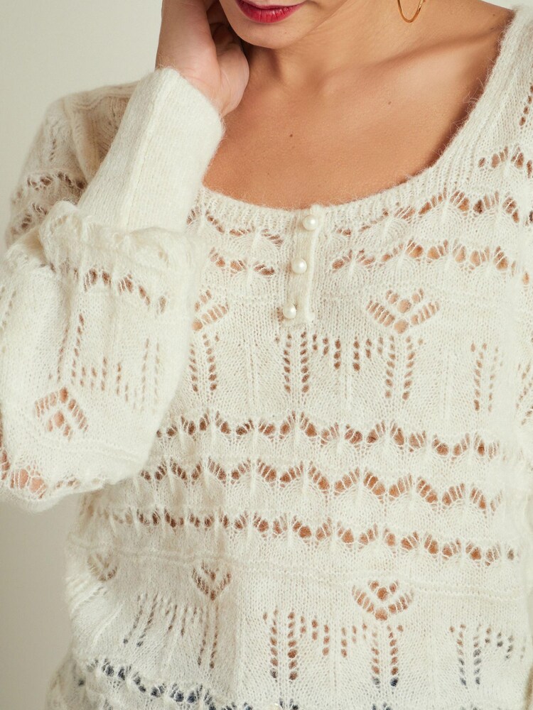 White Pointelle Square Neck Jumper - Image 5 of 6