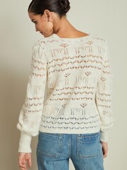 White Pointelle Square Neck Jumper - Image 6 of 6