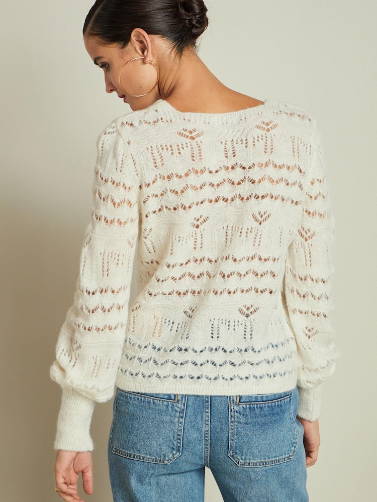 White Pointelle Square Neck Jumper - Image 6 of 6