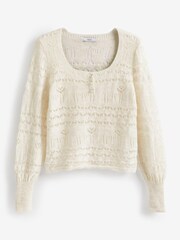 White Pointelle Square Neck Jumper - Image 1 of 6