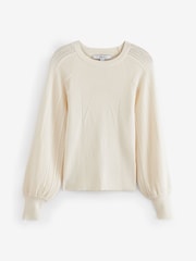 Ecru White Mesh Sleeve Crew Neck Top - Image 1 of 7
