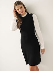 Black Knitted Pinafore Layer Dress - Image 1 of 6