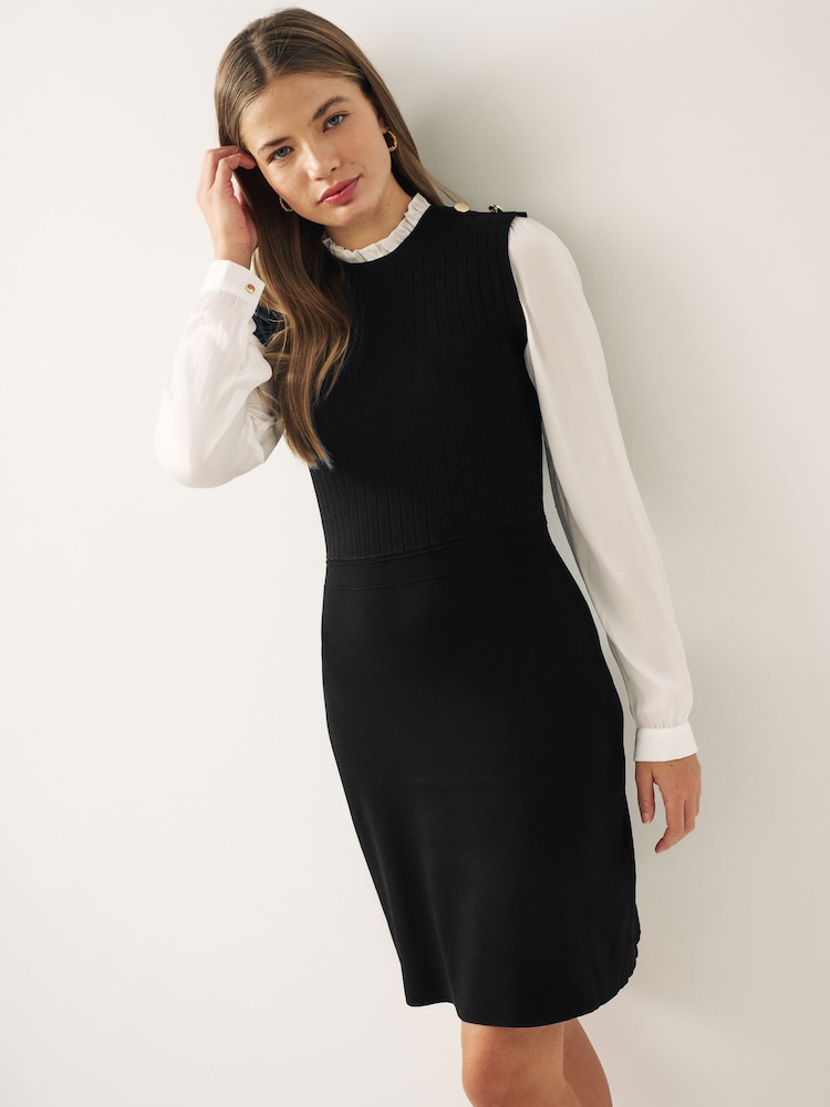 Black Knitted Pinafore Layer Dress - Image 1 of 6